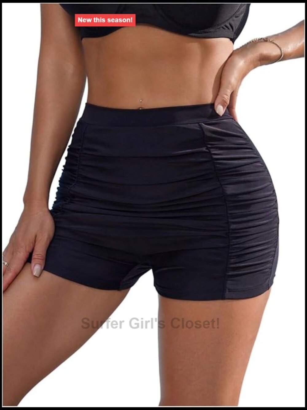 High Waisted Ruched Swim Board Shorts Tummy Control Bottoms